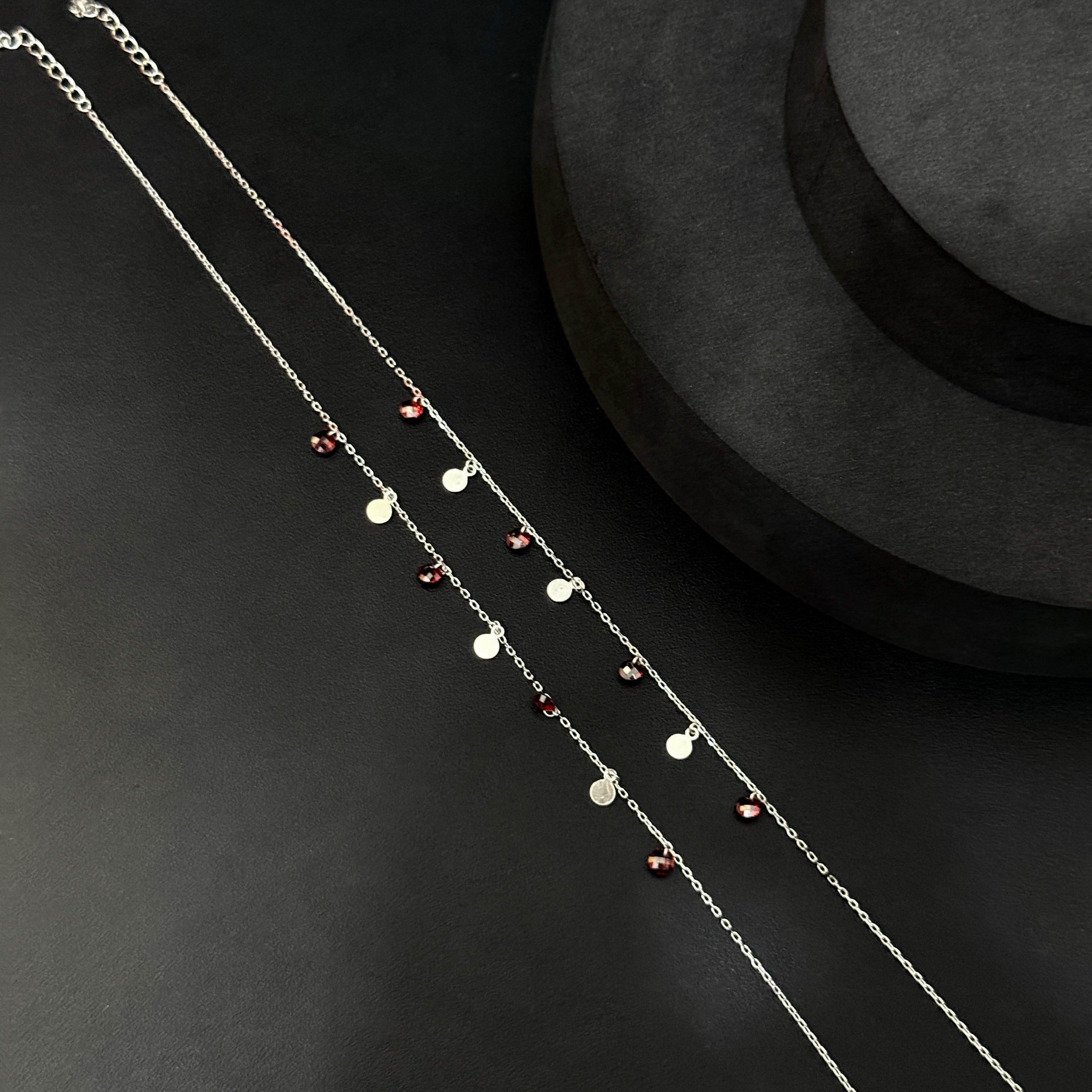 Silver Ladies Anklet_Red & White Beads SS