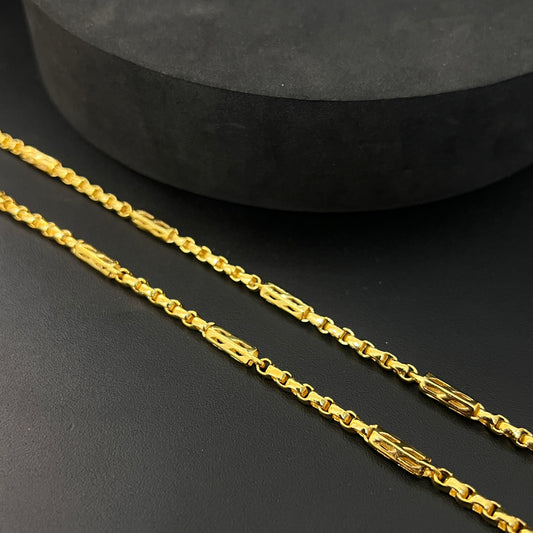 Mens Chain Gold Finished Italian Cylinder Pipe Cut