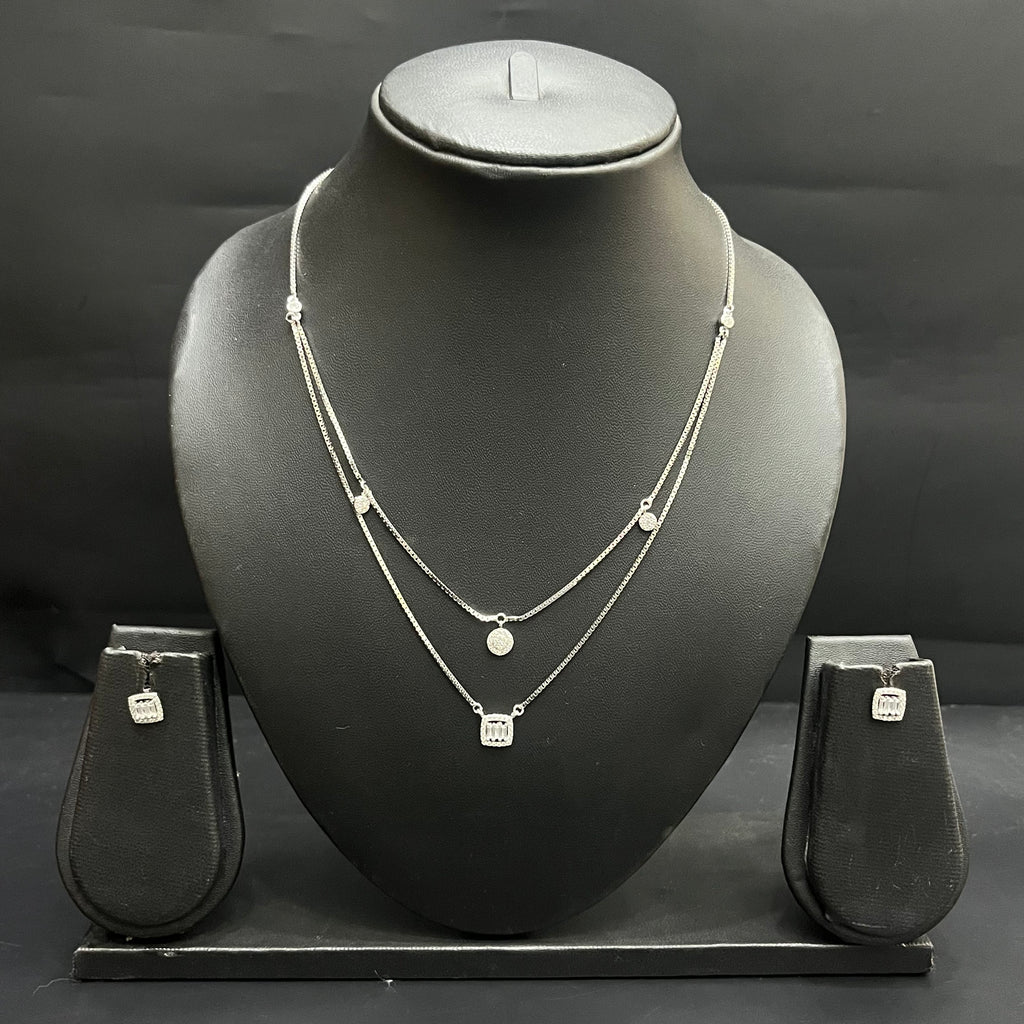 Silver Ladies Chain And Pendant Set Graceful Double Layered Charms 925