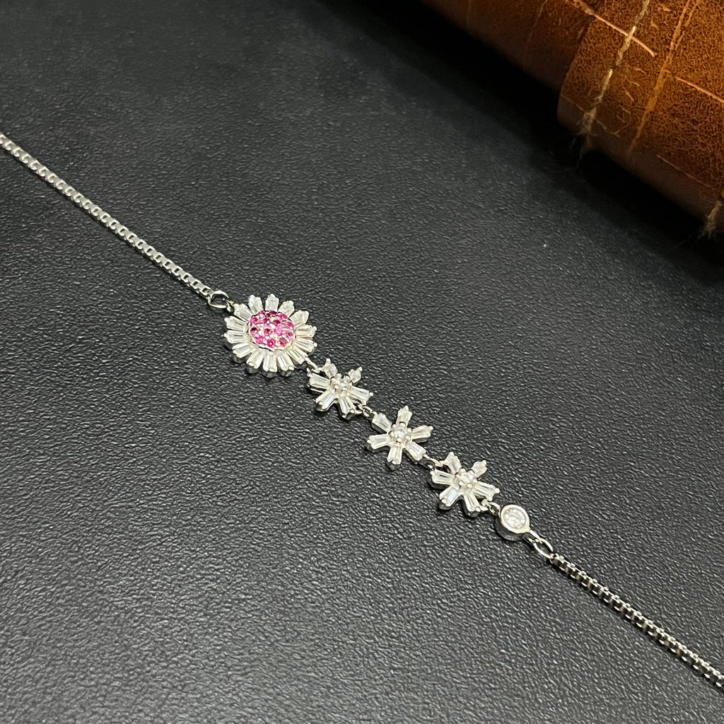 Silver Ladies Bracelet Star Edition Pink Stones 925