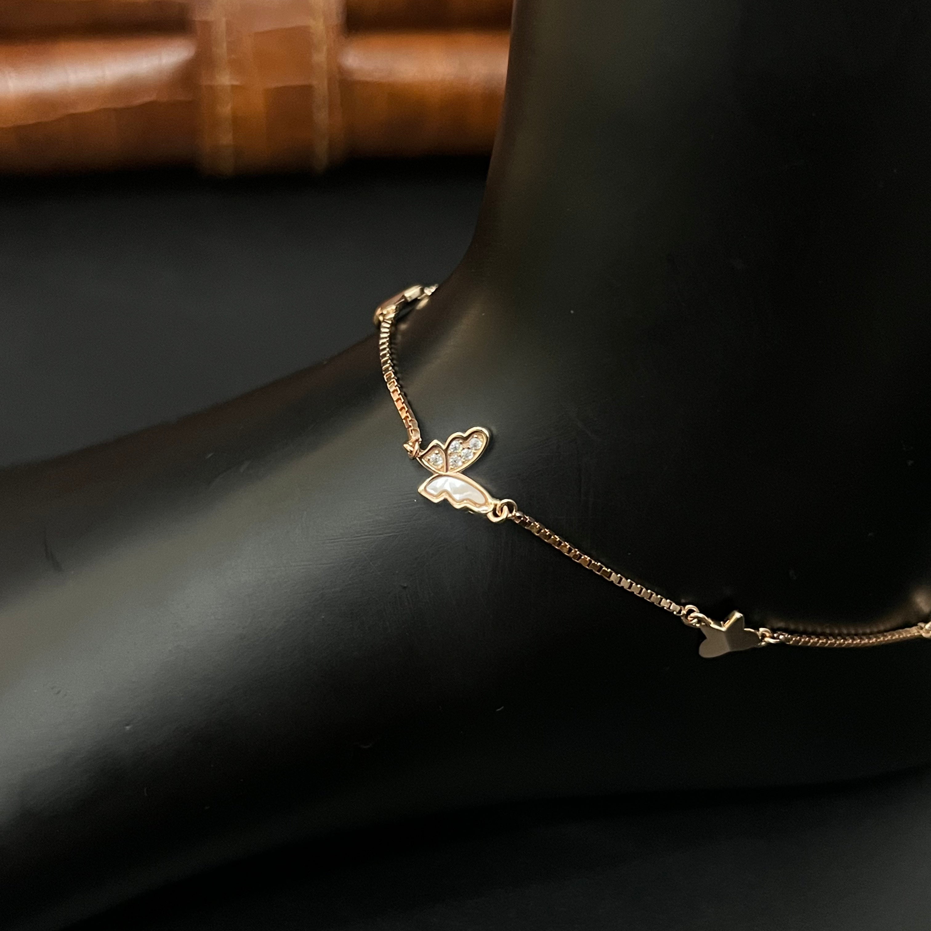 Silver Ladies Anklet Butterfly AD Rosegold 925