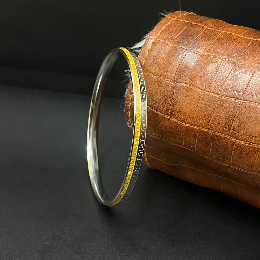 Silver Mens Kada Silver Gold Foil Lining