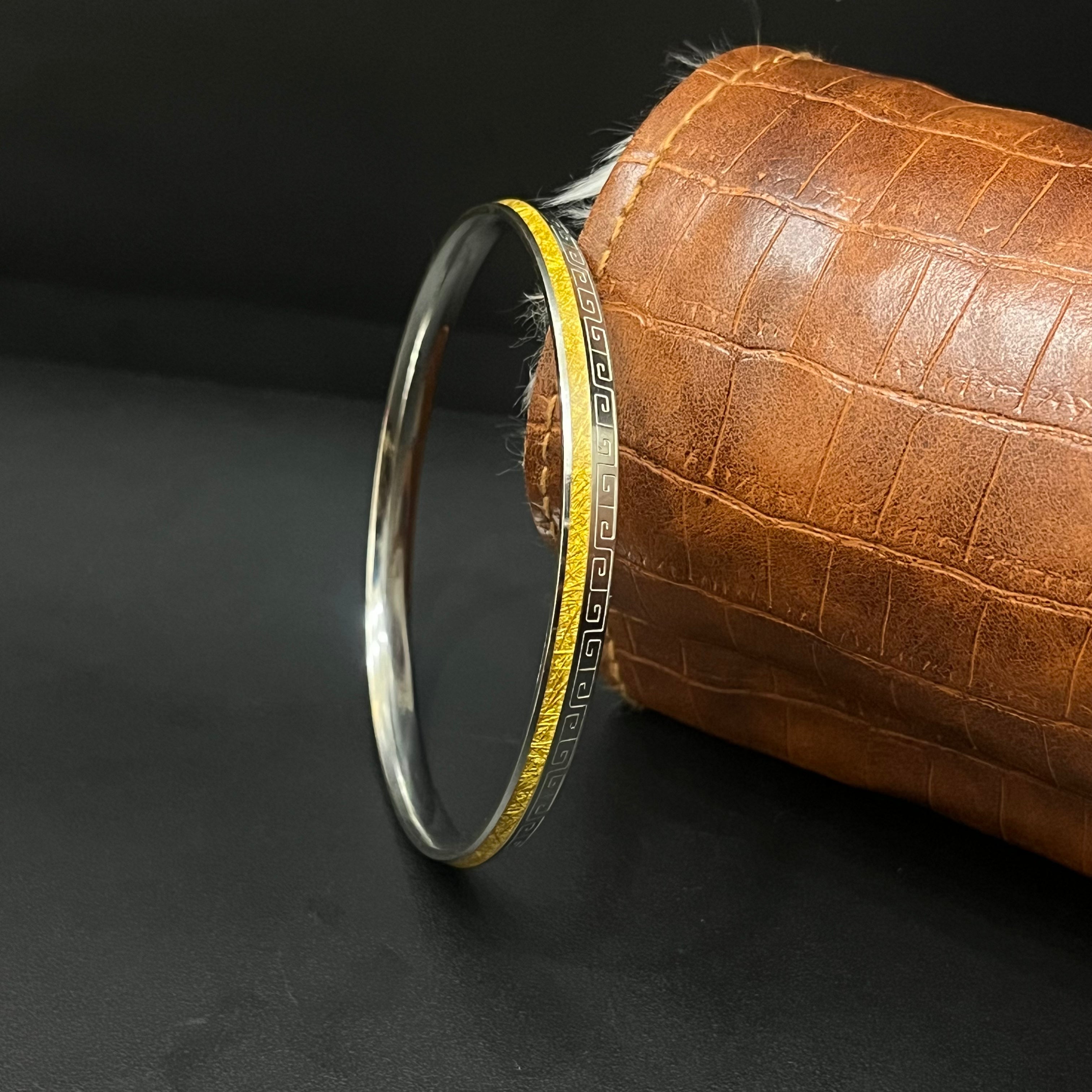 Silver Mens Kada Silver Gold Foil Lining