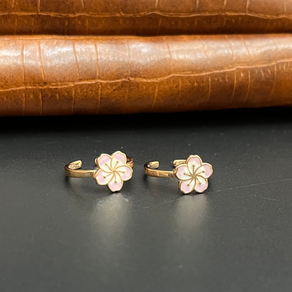 Silver Ladies Toe Rings 925 Pink& Whites Flower Rosegold 925