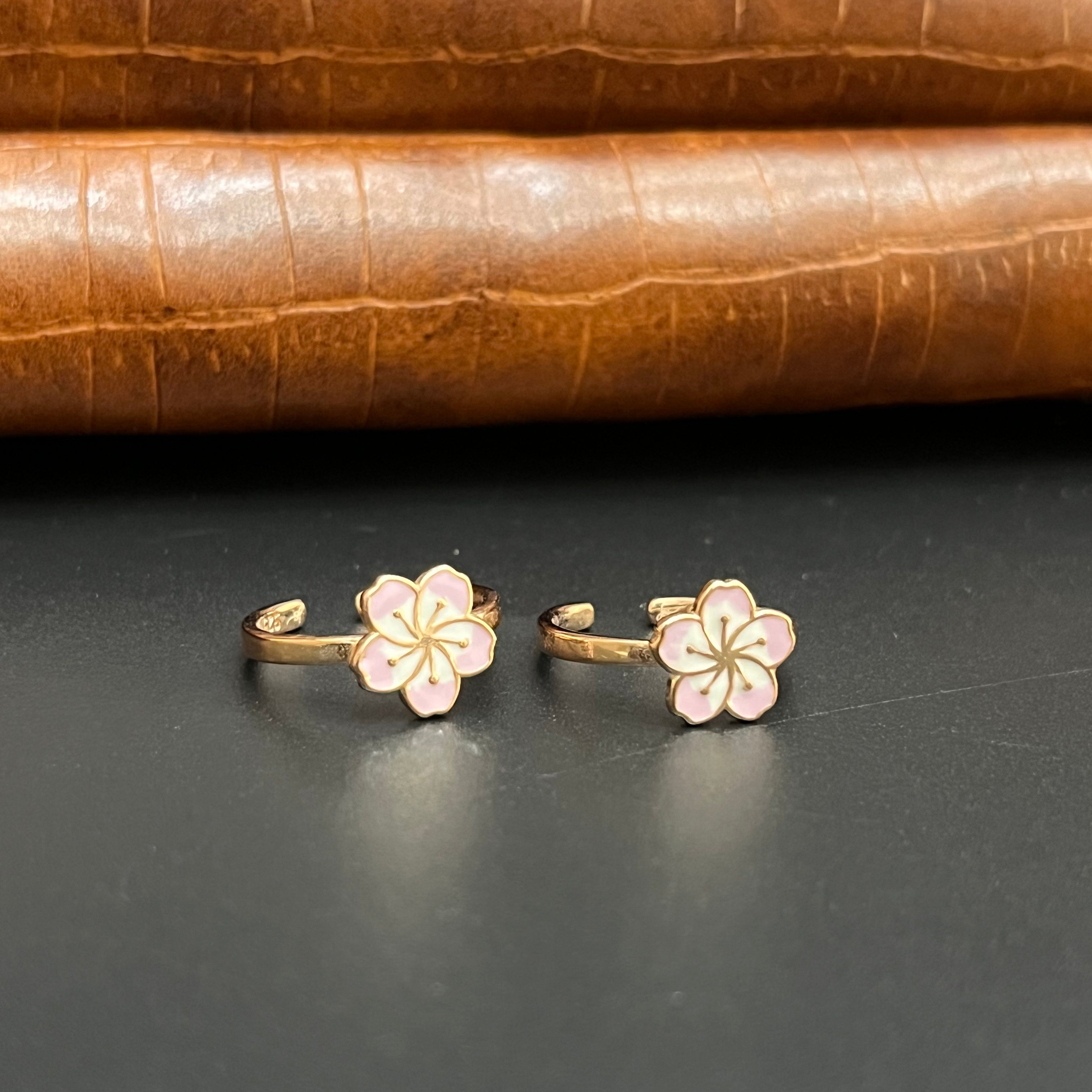 Silver Ladies Toe Rings 925 Pink& Whites Flower Rosegold 925