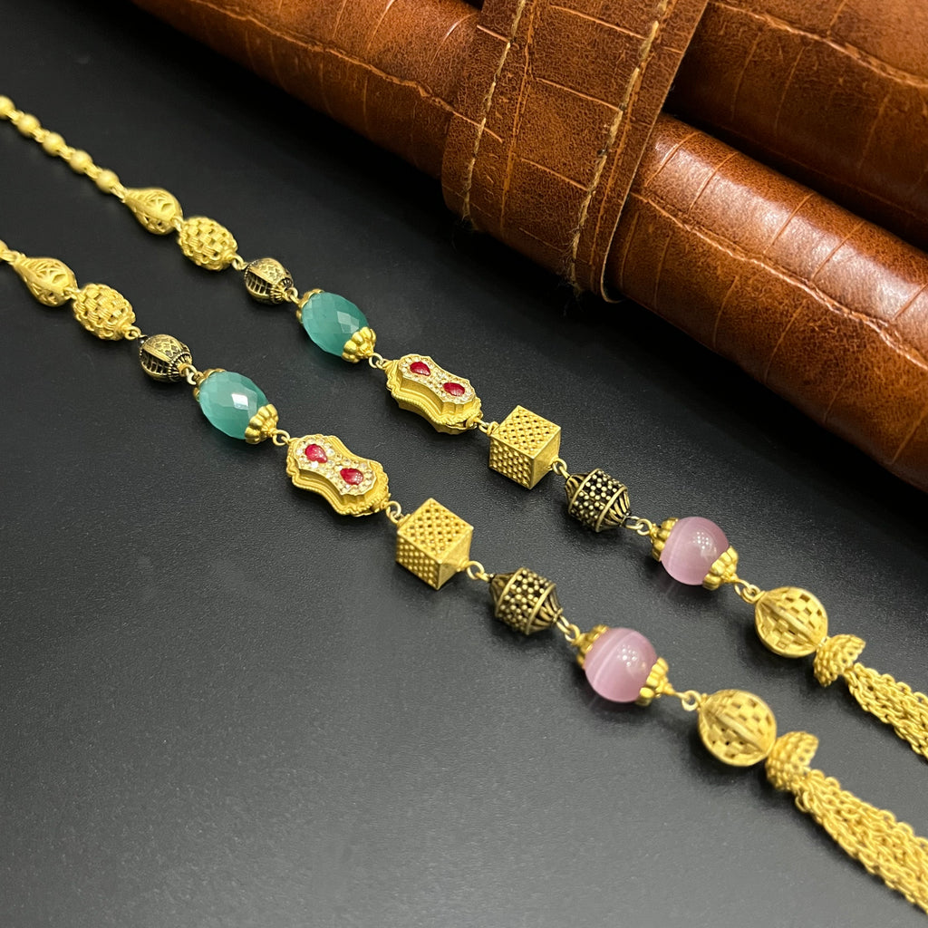 Silver Ladies Chain Kundan Bleads Mala Gold Finish M02 925