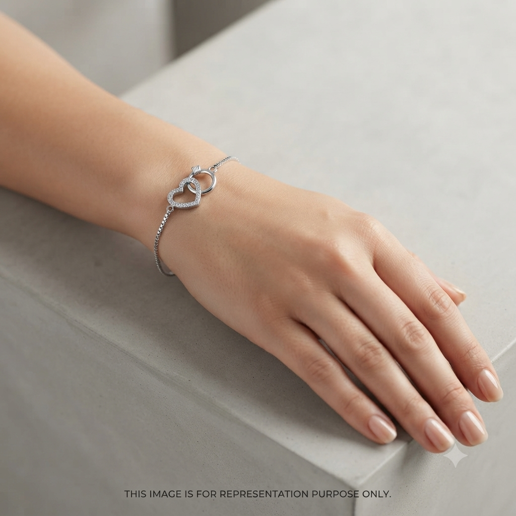 Silver Ladies Bracelet Ring Heart Mess 1 925