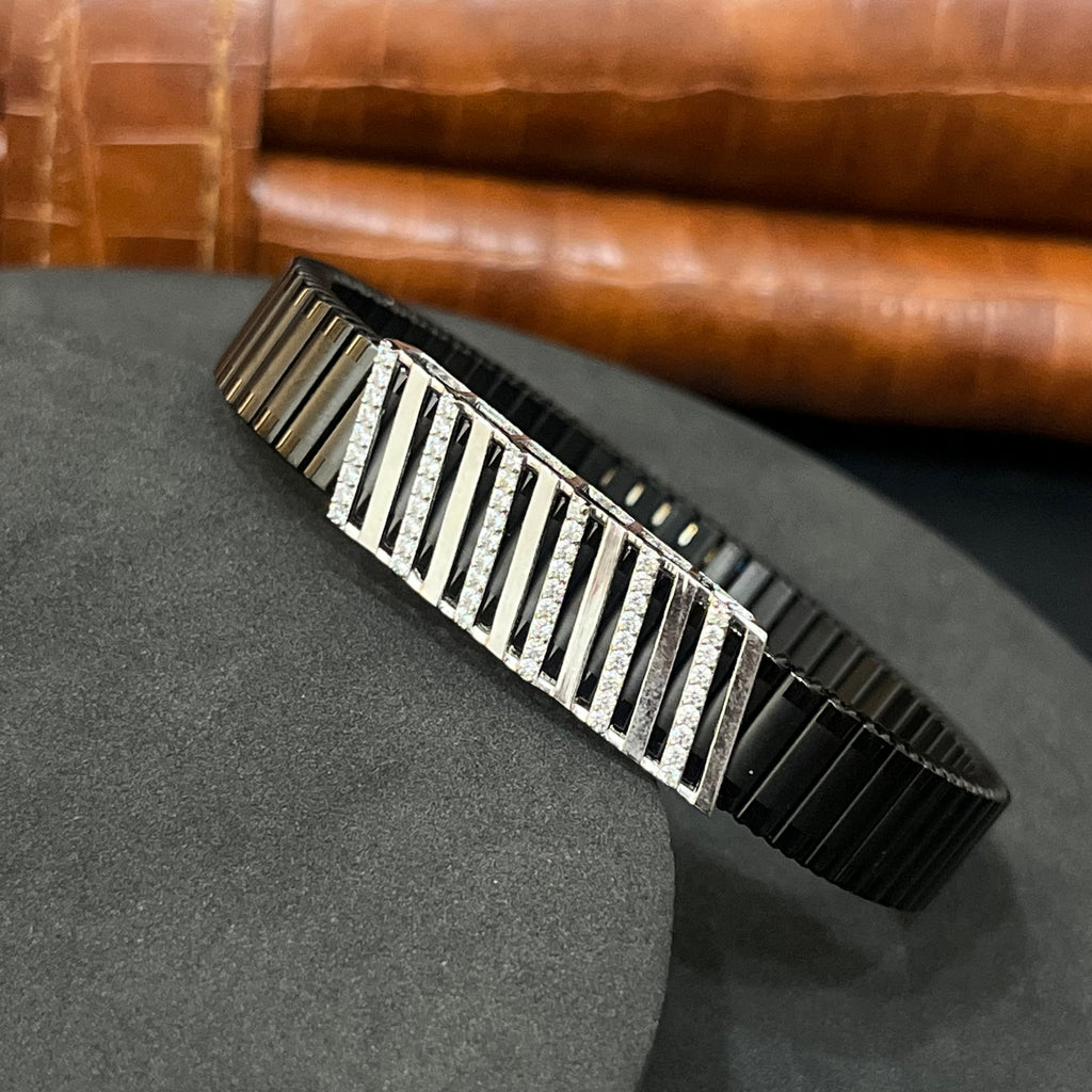 Silver Mens Flexible Bracelet Stripes 925