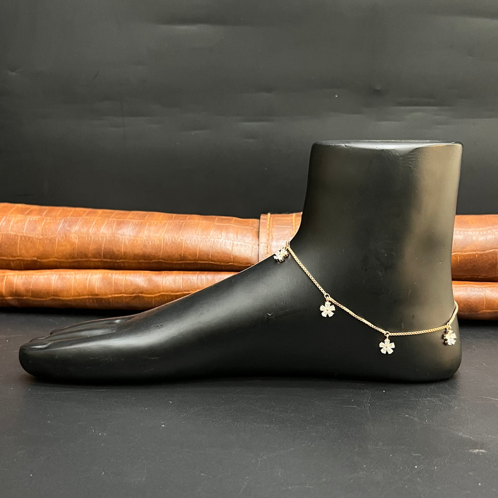 Silver Ladies Anklet Petal Leaf Drops Rose Gold 925