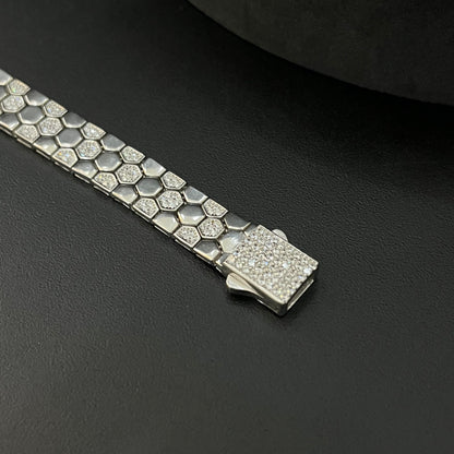 Silver Gents Bracelet Heaxogan Platinum Finished