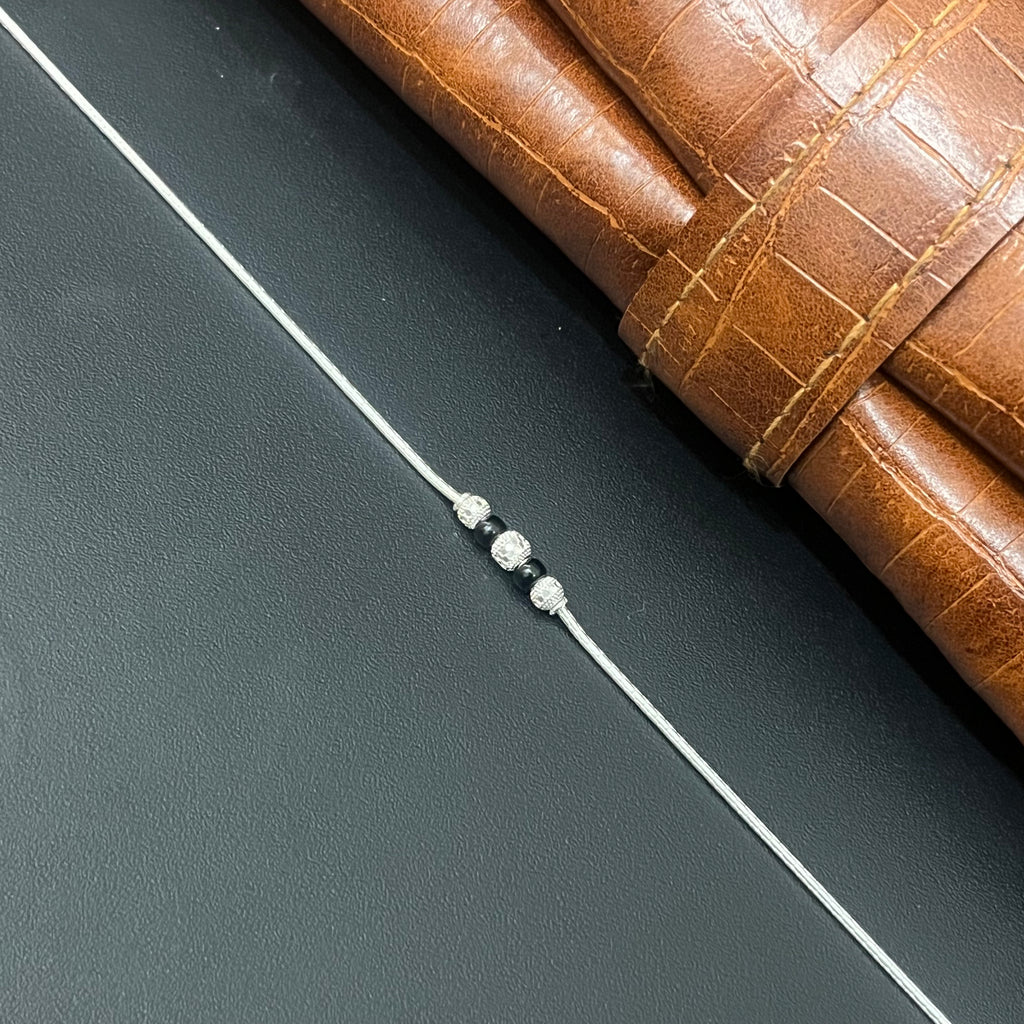 Silver Ladies Anklet Black Center Beads Centre 925