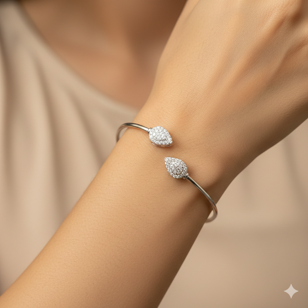 Silver Ladies Flexi Kada Narrow CZ