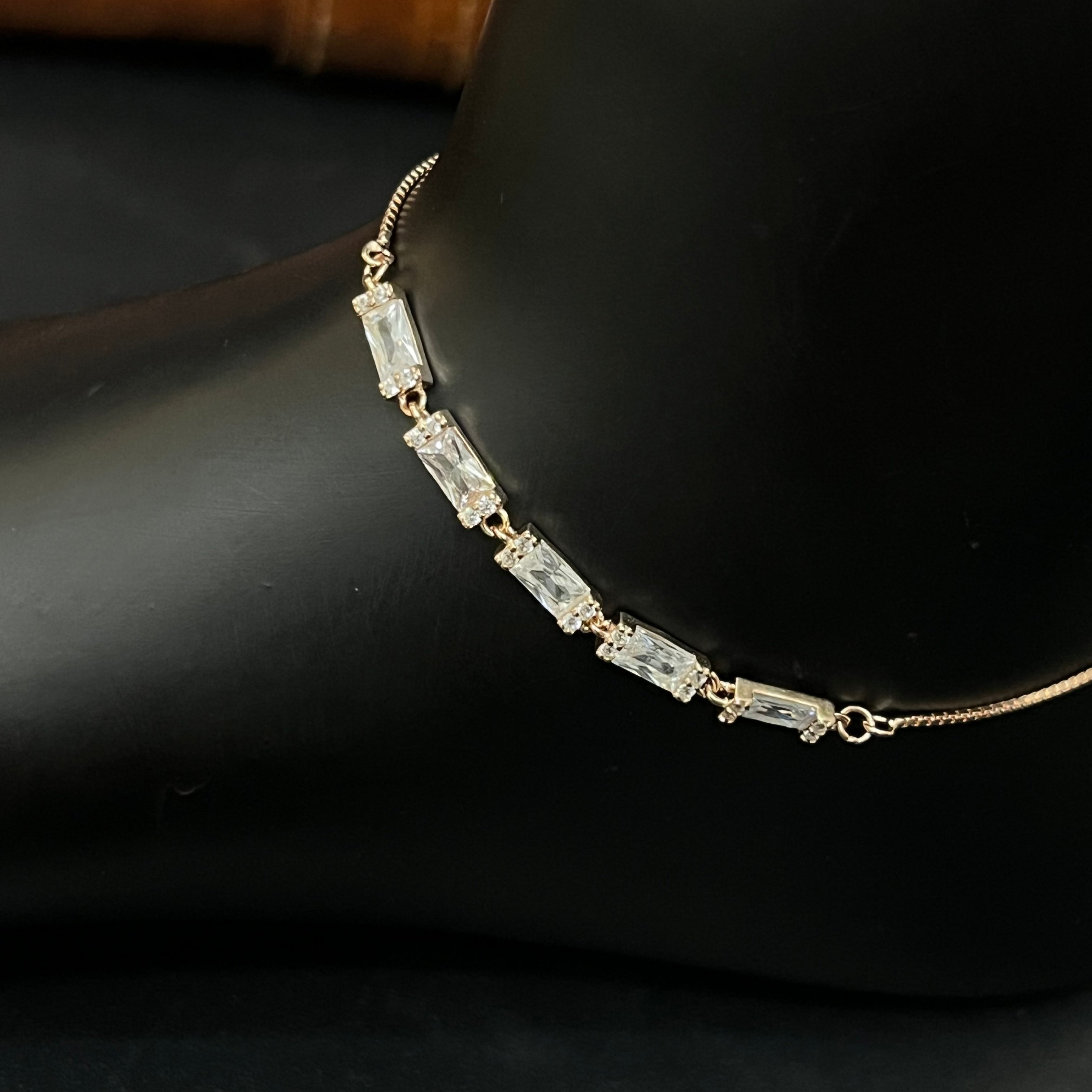 Silver Ladies Anklet Bricks Crystal 925