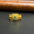 Silver Mens Ring Traditional Antique Emerald Green Lord Krishna Art Gold Finish M03 925