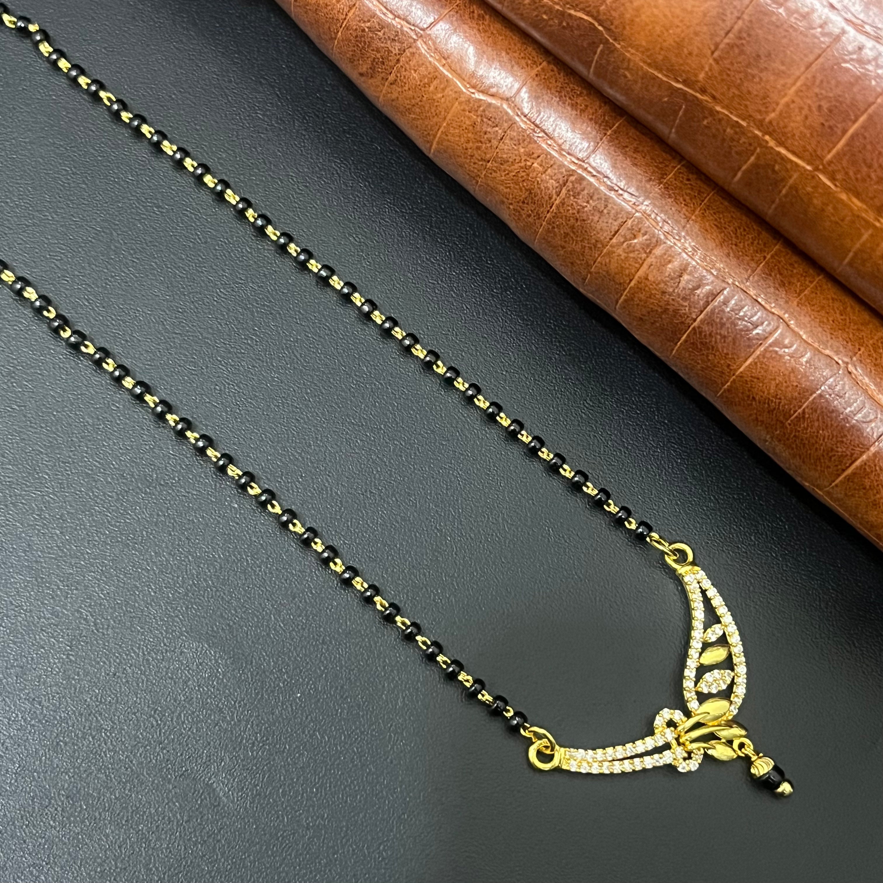 Silver Ladies Mangalsutra Black Beads Chain Gold Finished 2