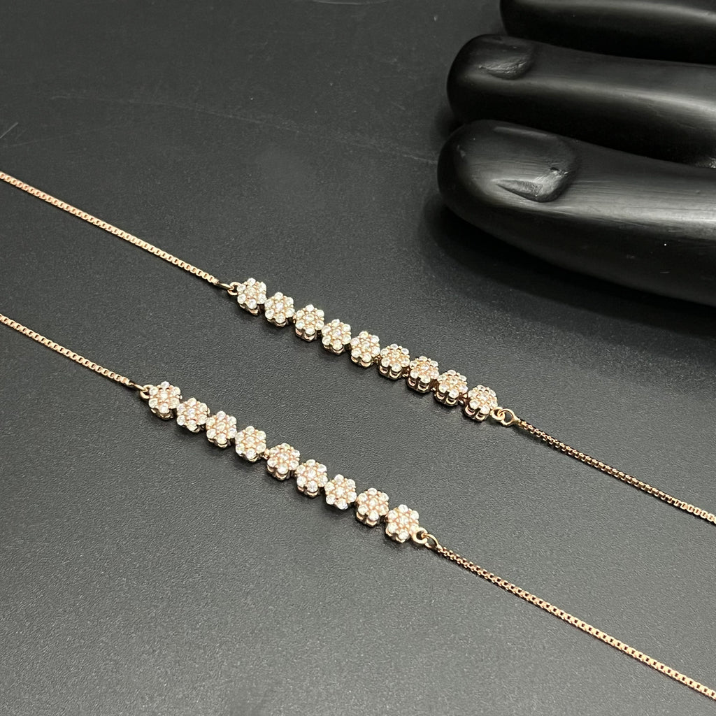 Silver Ladies Anklet Floral Crystal Line Rose Gold 925