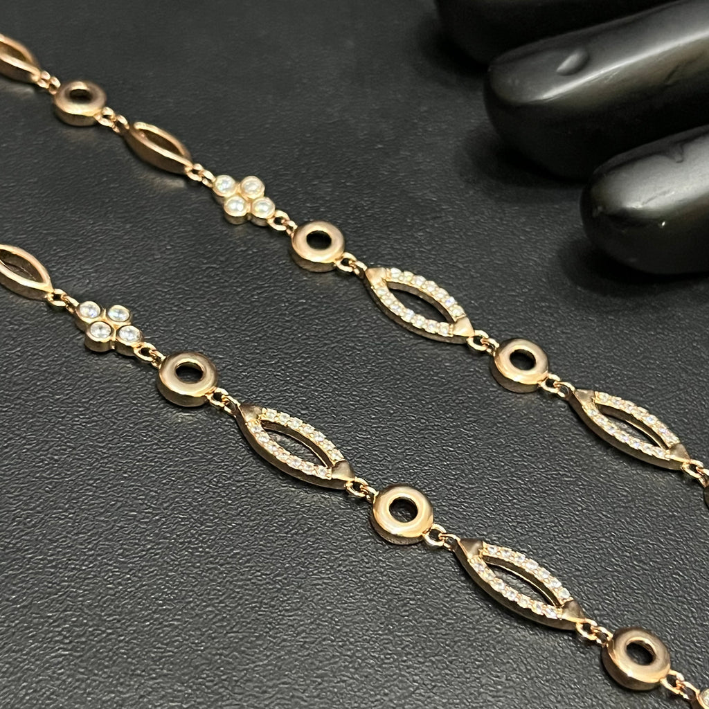 Silver Ladies Anklet Floral Oval Grace With Stone Rose Gold 925