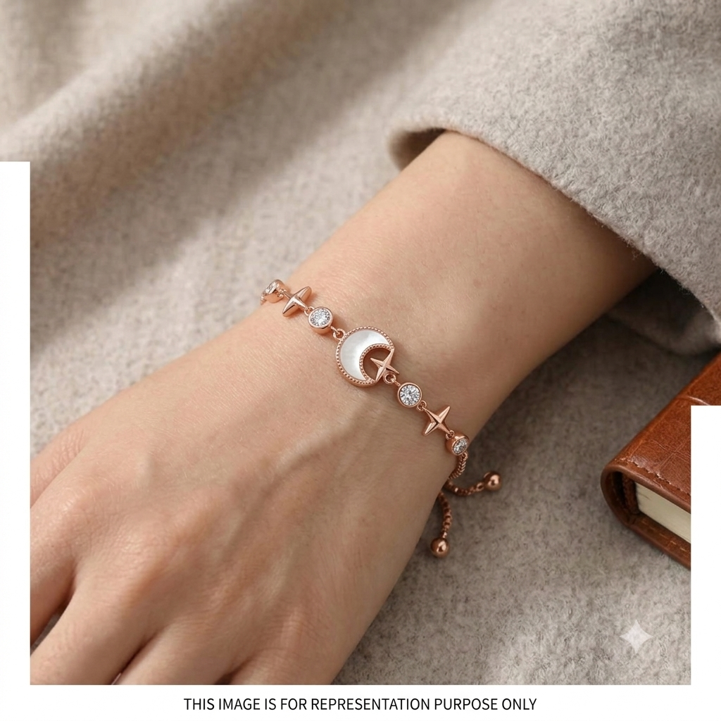 Silver Ladies Bracelet Moon & Sparkle 1 Rose Gold 925