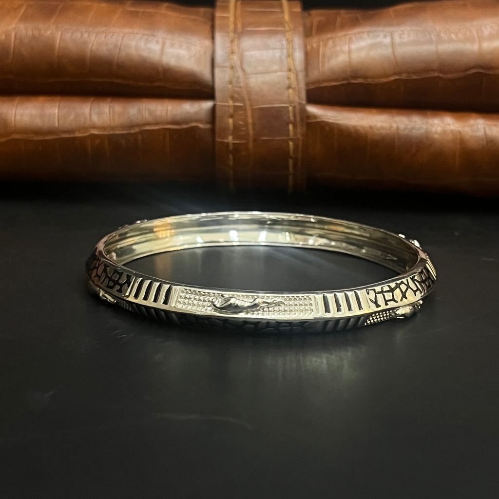Silver Mens Kada Premium Jaquar Textured 925