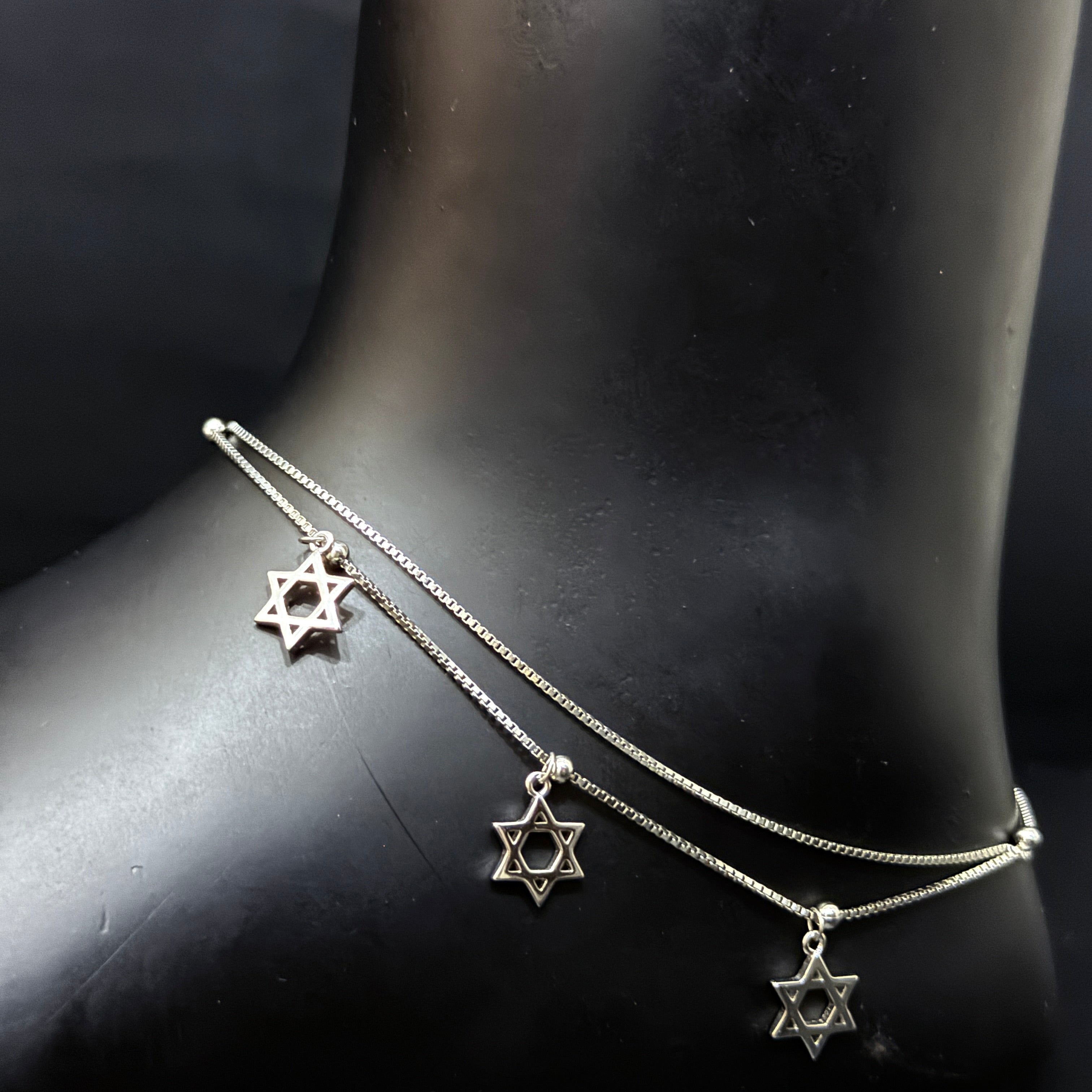 Silver Ladies Anklet Star Charms Anklet Silver