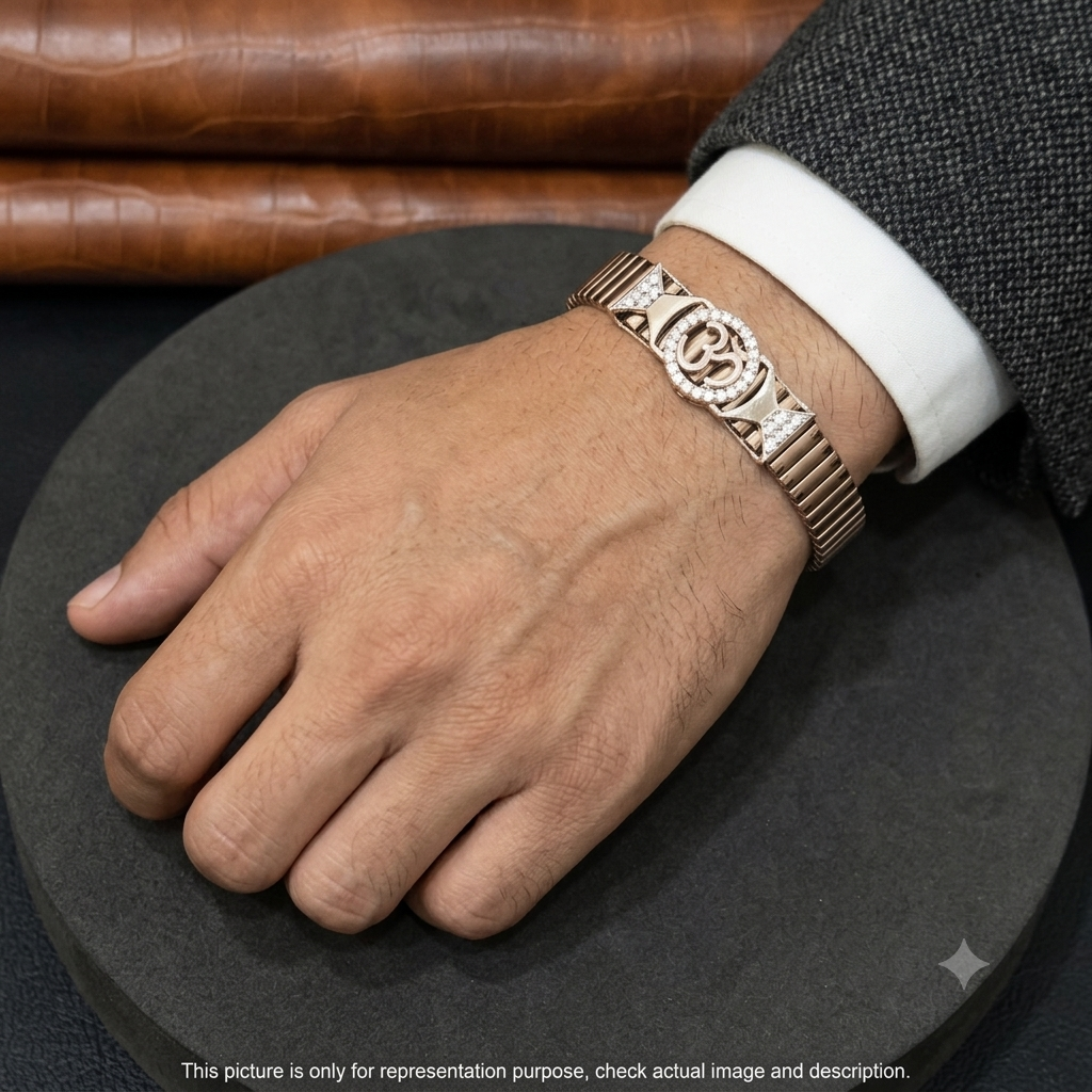 Silver Mens Flexible Bracelet OM Golden Band 925