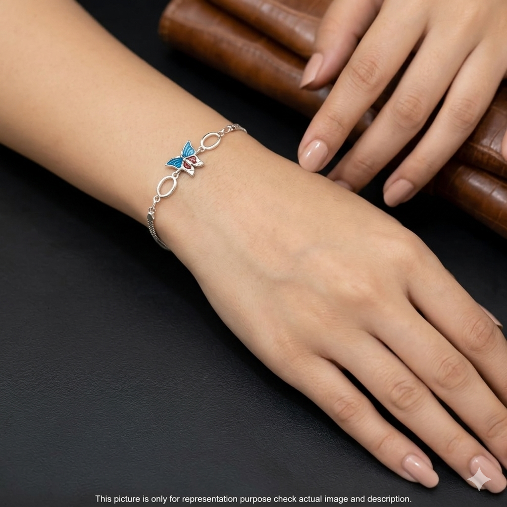 Silver Ladies Bracelet Epoxy Butterfly 925 E01