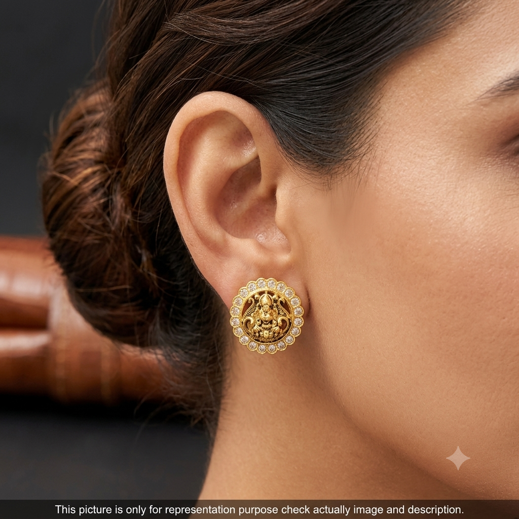 Silver Stud Round lakshmi  Antique Gold Finsihed 925 1