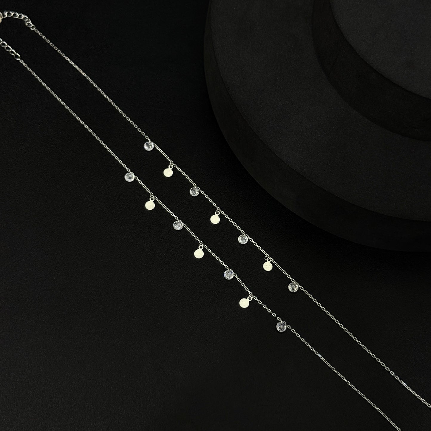 Silver Ladies Anklet_White & Black Beads SS