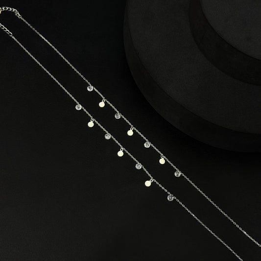 Silver Ladies Anklet_White & Black Beads SS