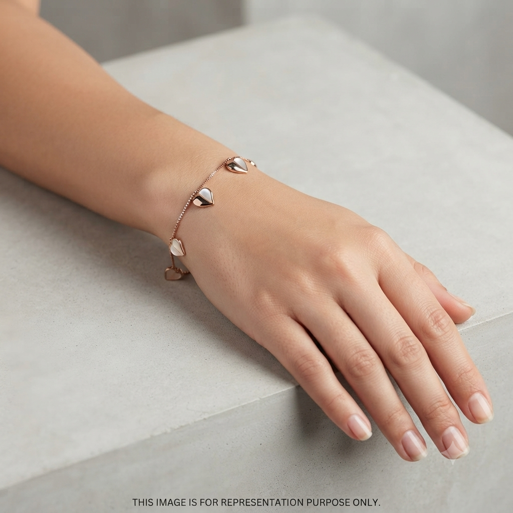 Silver Ladies Bracelet 3D Heart Charms Rose Gold 925