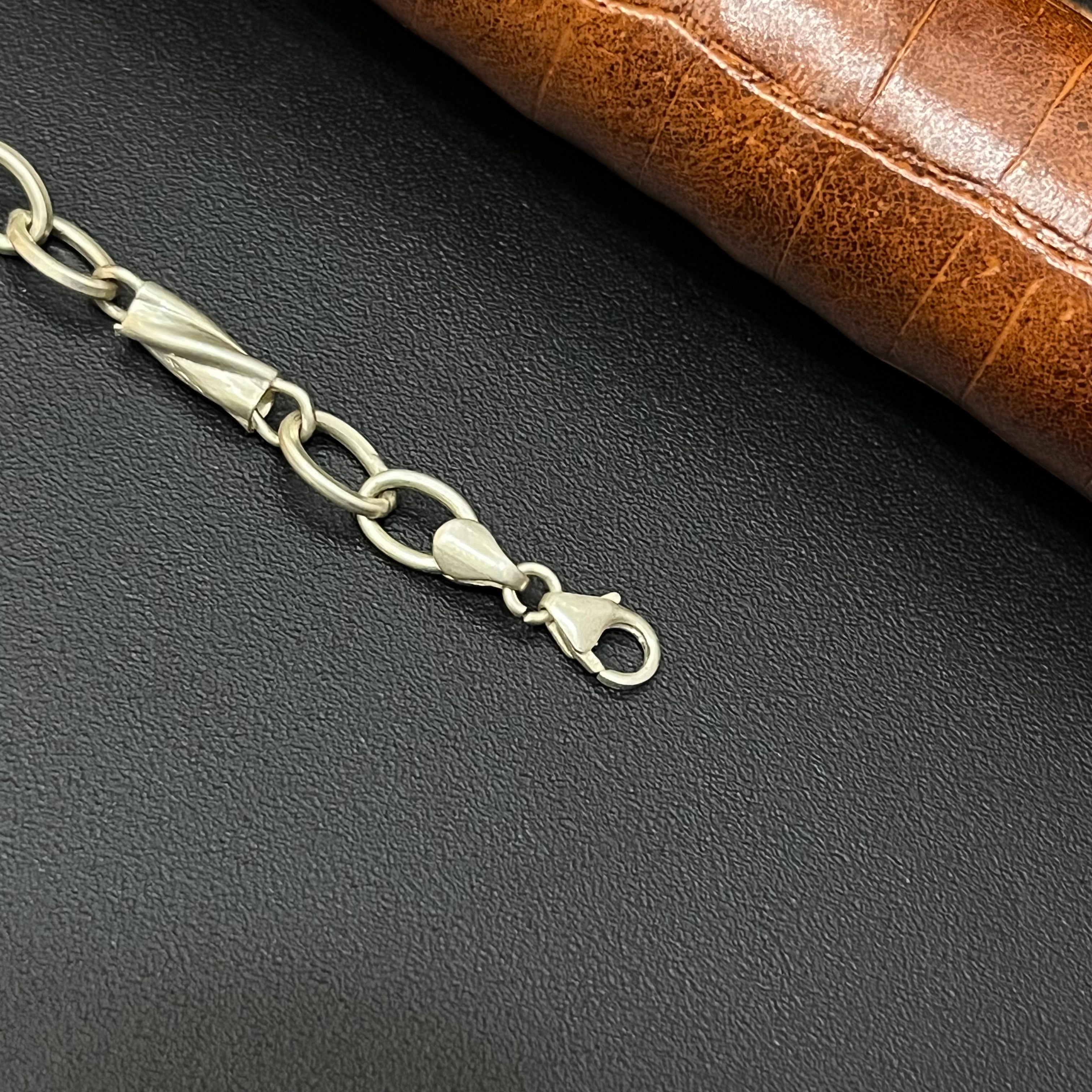 Silver Ladies Bracelet Rectangular Box &Green Stone