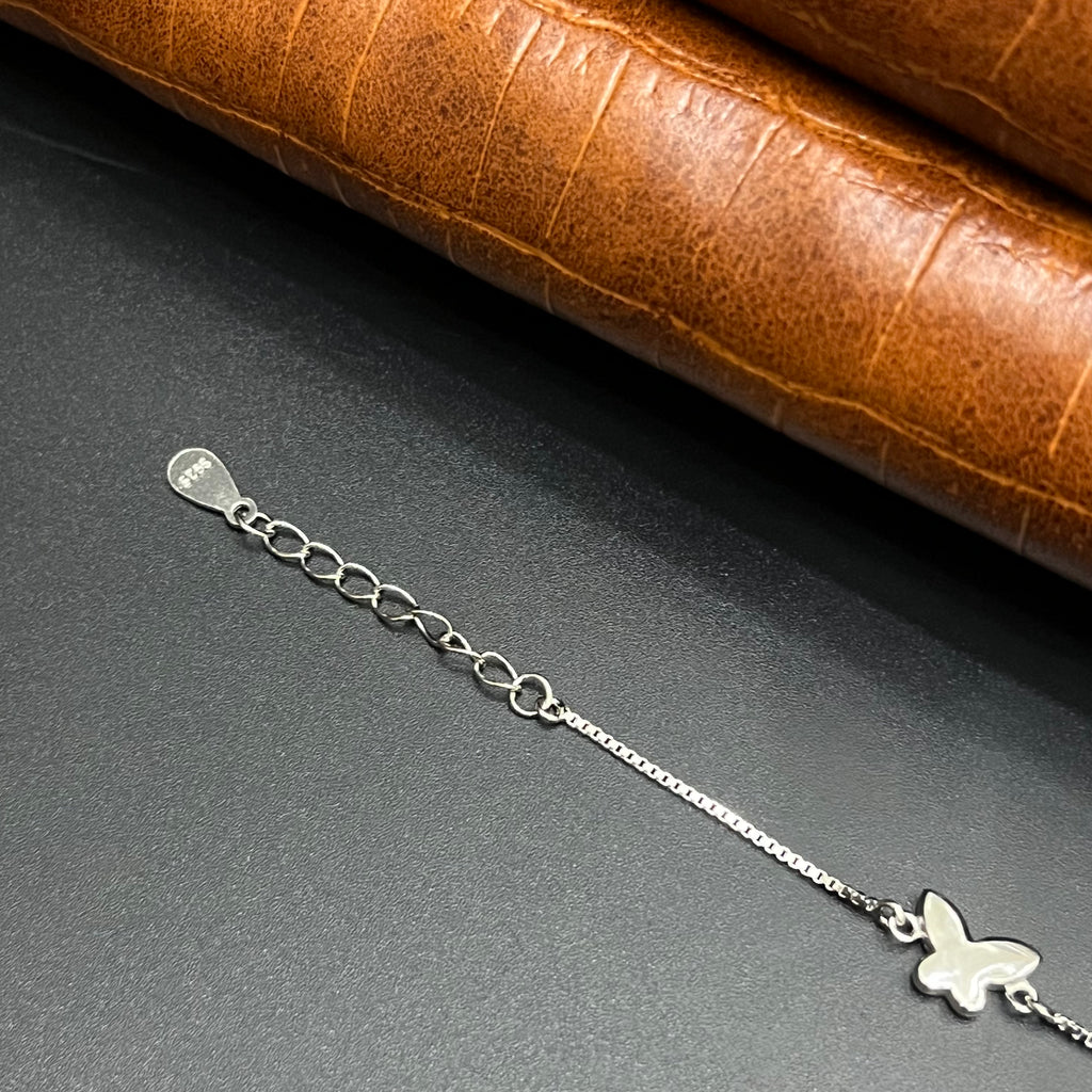 Silver Ladies Bracelet Triple Butterfly White Stone 925
