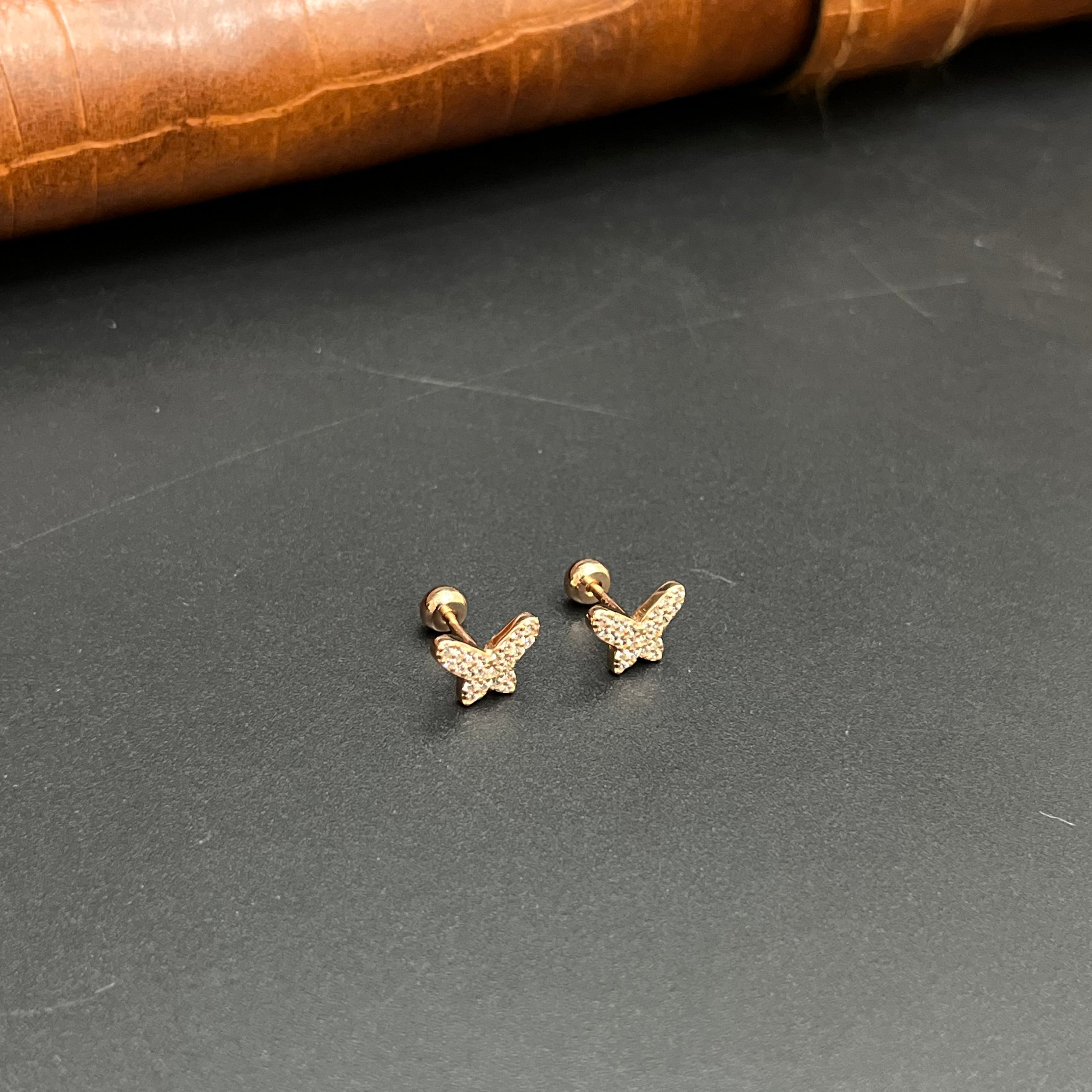 Silver Second Studs Butterfly AD Stones Rosegold 925
