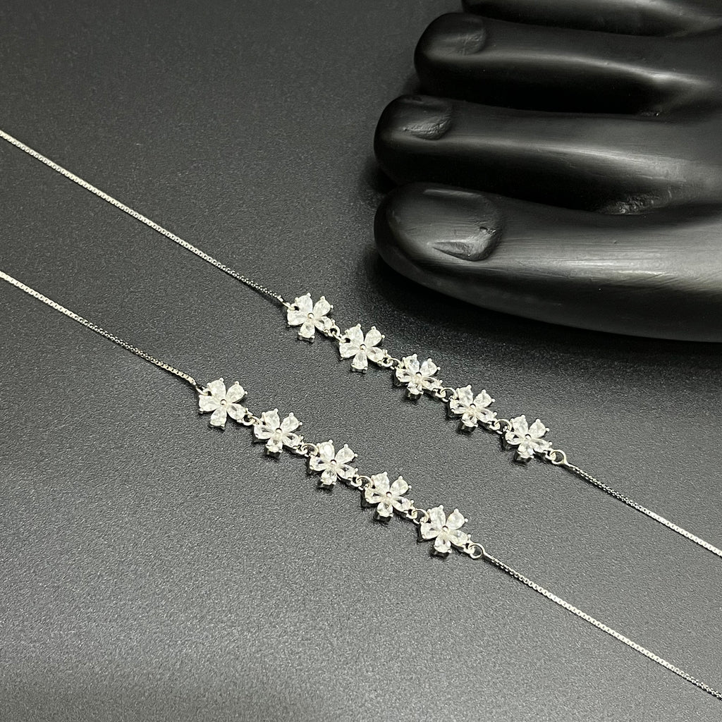 Silver Ladies Anklet Graceful Blossom Luxe M01 925