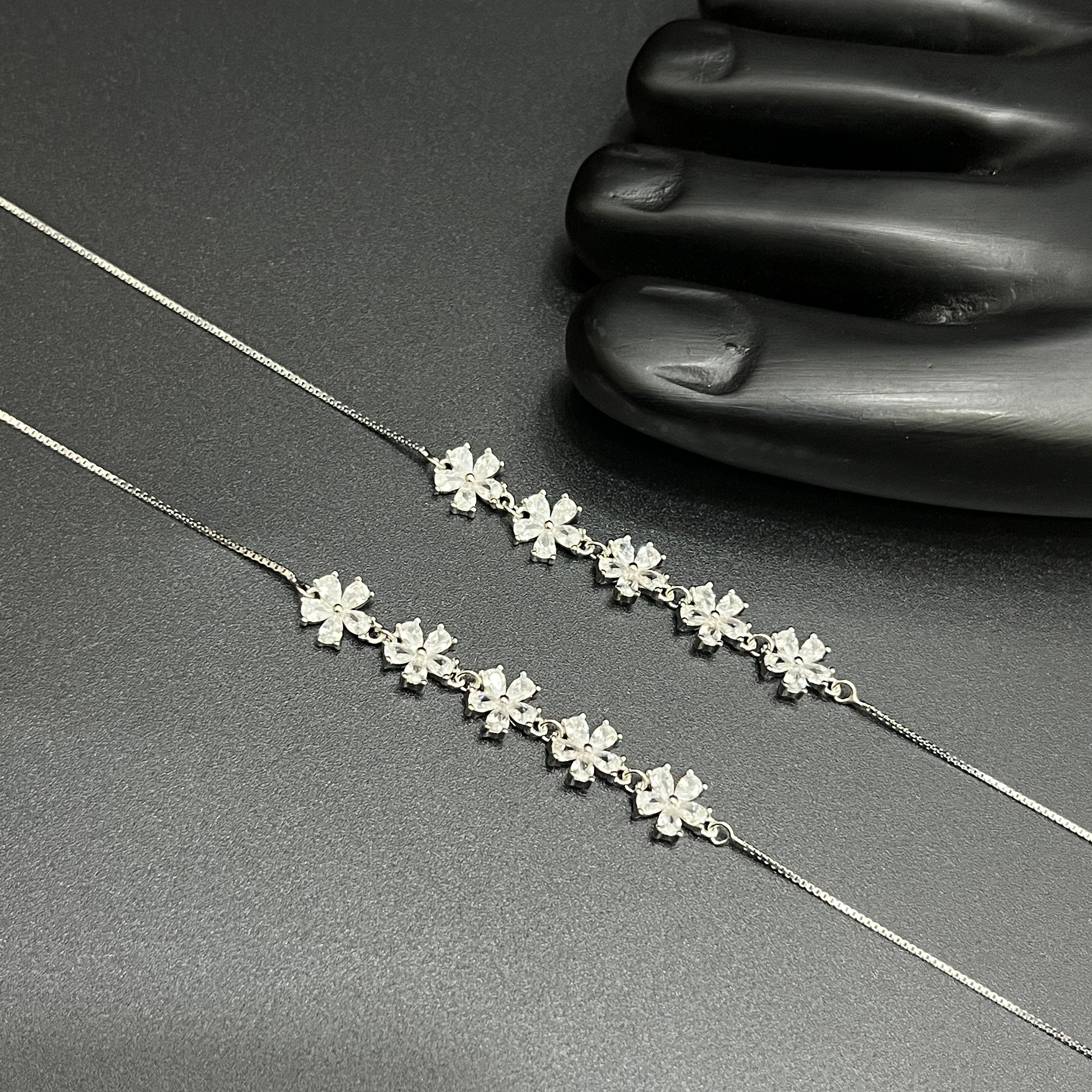 Silver Ladies Anklet Graceful Blossom Luxe M01 925