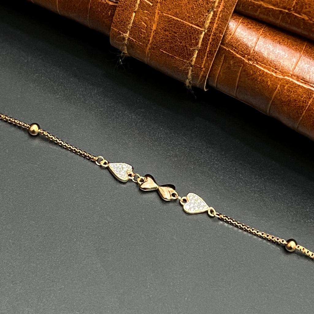 Silver Ladies Bracelet White Stones Heart & Beads Rose Gold 925