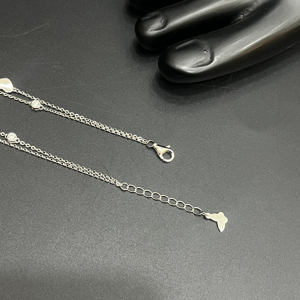 Silver Ladies Anklet Enamel Heart & Solitaire Stone 925