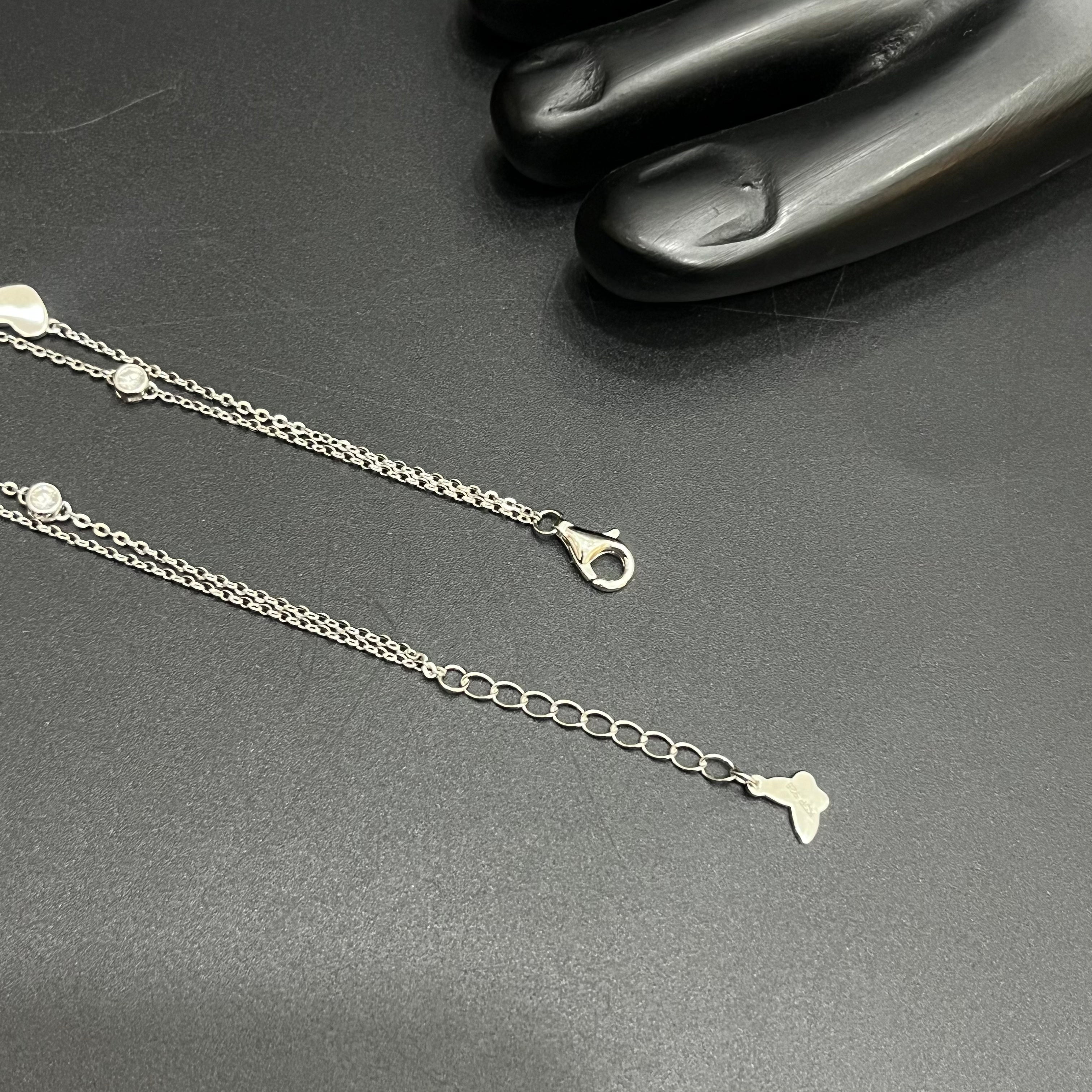 Silver Ladies Anklet Enamel Heart & Solitaire Stone 925