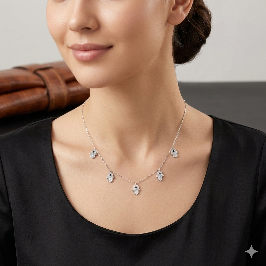 Silver Ladies Chain Evil Hand Hands