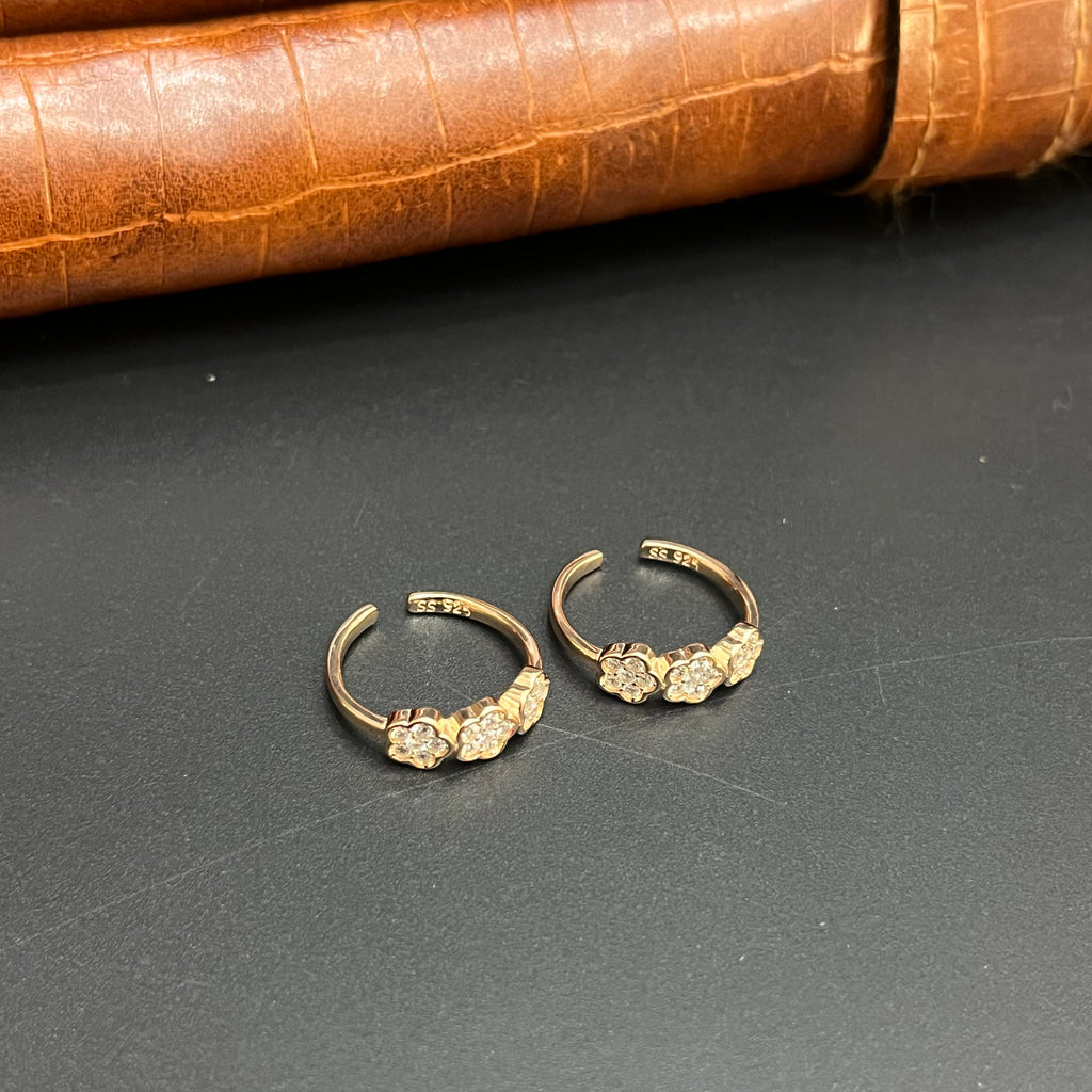 Silver Ladies Toe Rings Floral Rosegold 925
