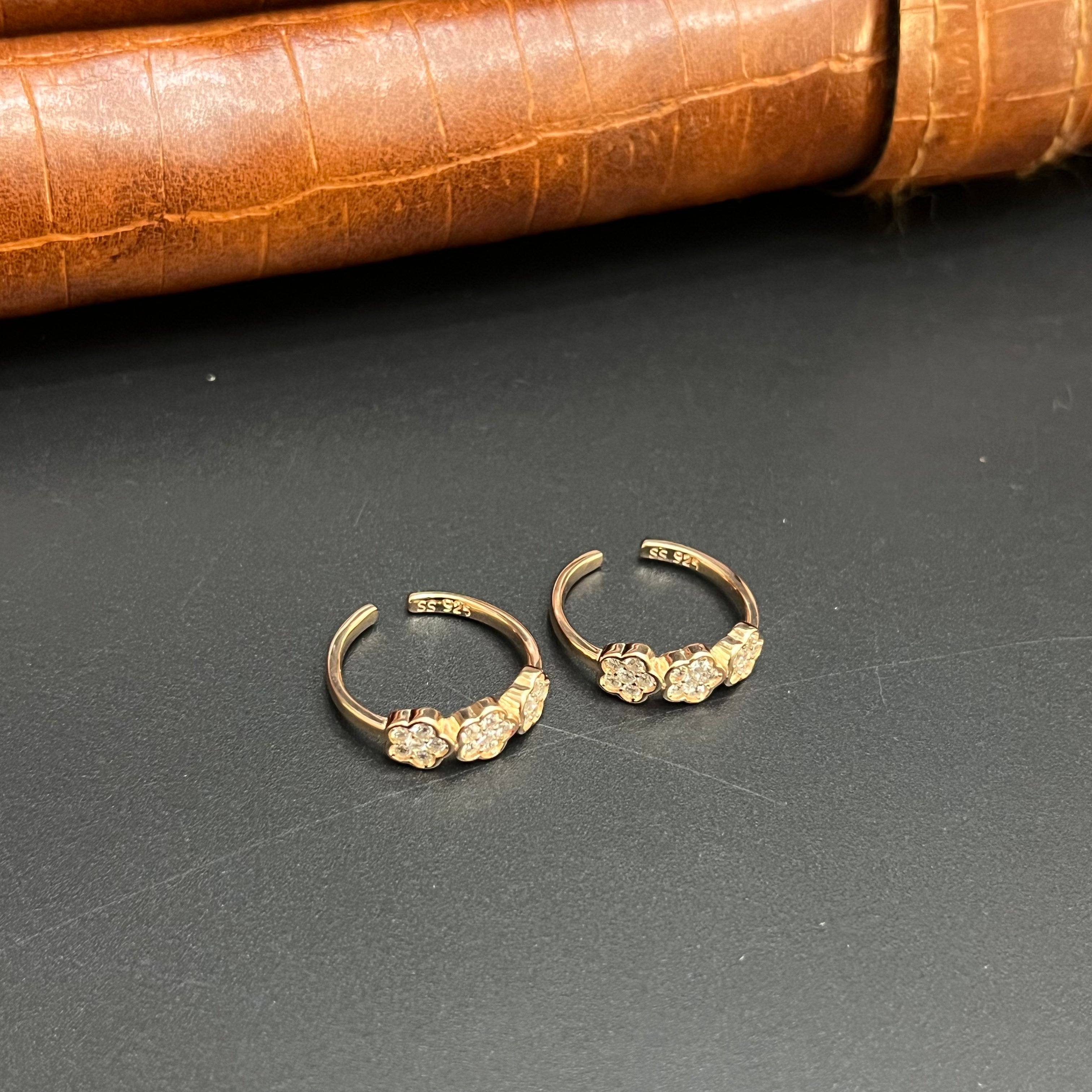 Silver Ladies Toe Rings Floral Rosegold 925
