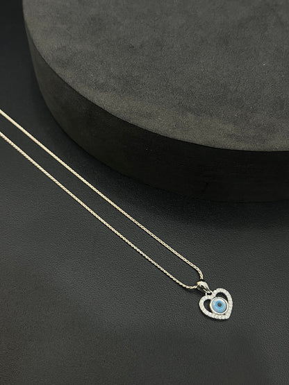 Silver Ladies Pendant Chain Heart Evil Eye