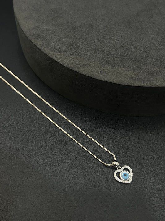 Silver Ladies Pendant Chain Heart Evil Eye