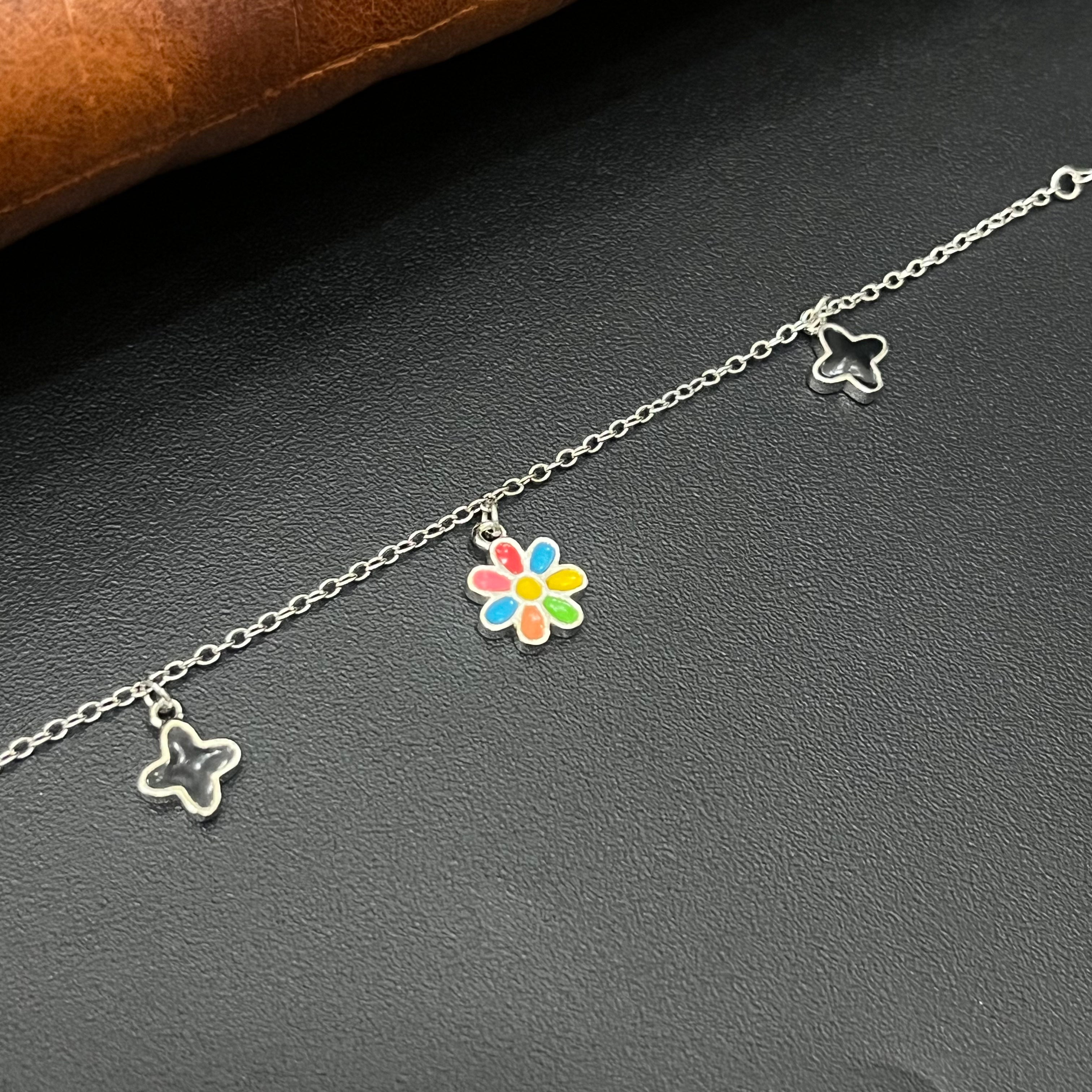 Silver Baby Bracelet Flower  Charms