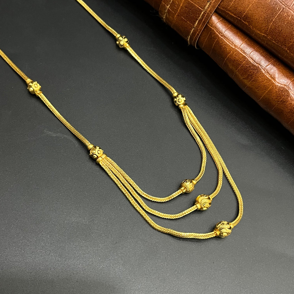 Silver Ladies Chain Elegant Three Layer With Ball Gold Finish M01 925