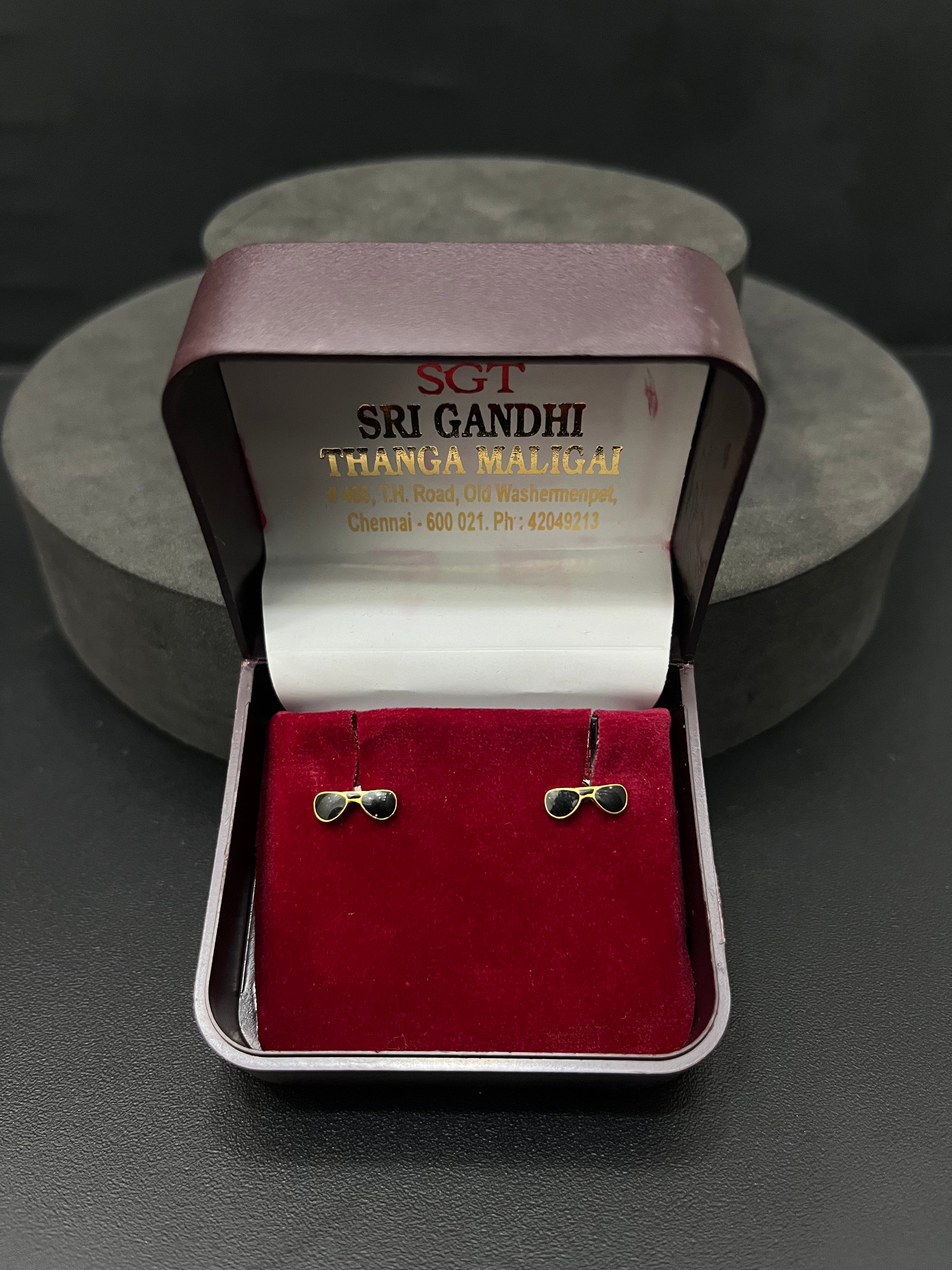 Mens Gold Shades Studs 18K