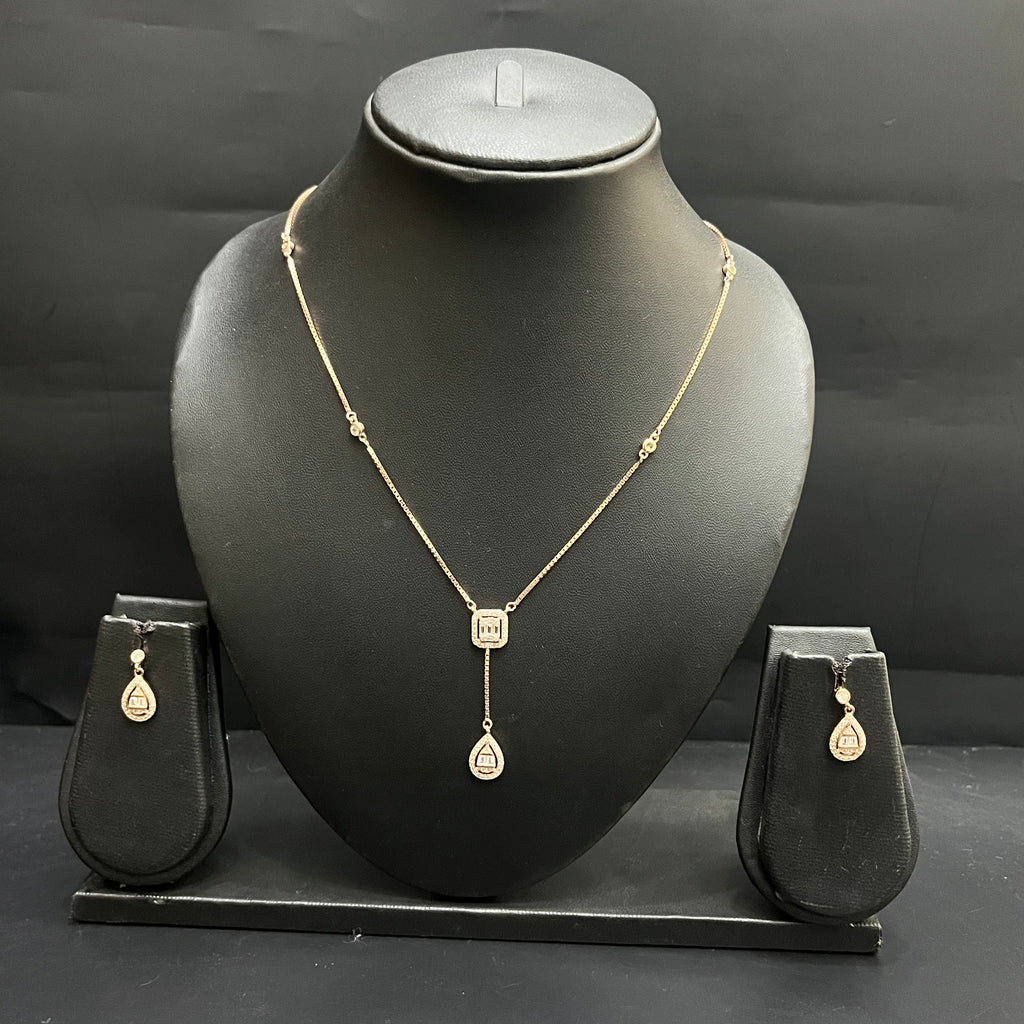 Silver Ladies Chain And Pendant Set Square Heritage Drop Rose Gold 925
