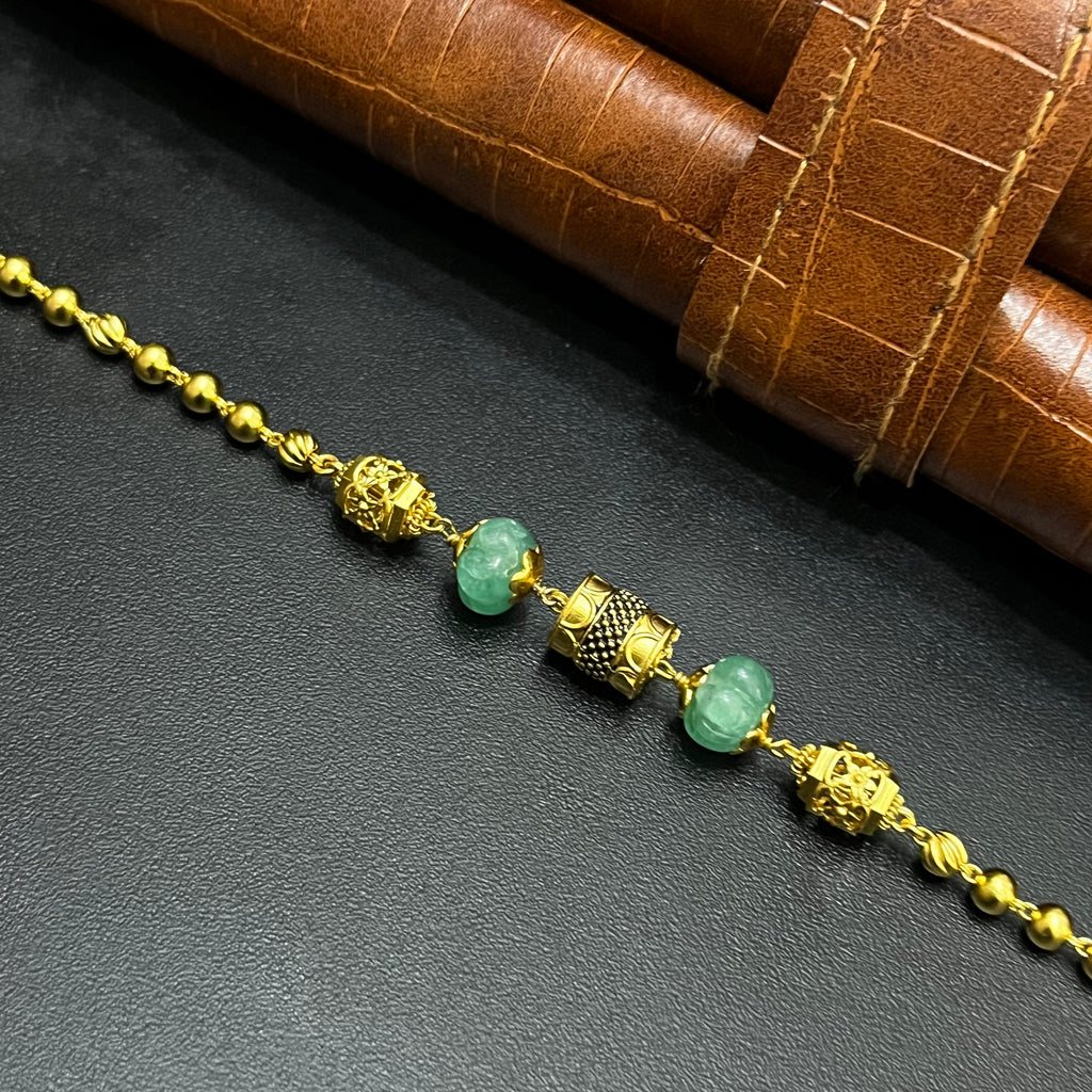 Silver Ladies Bracelet Antique Edition Blue Beads Gold Finish 925