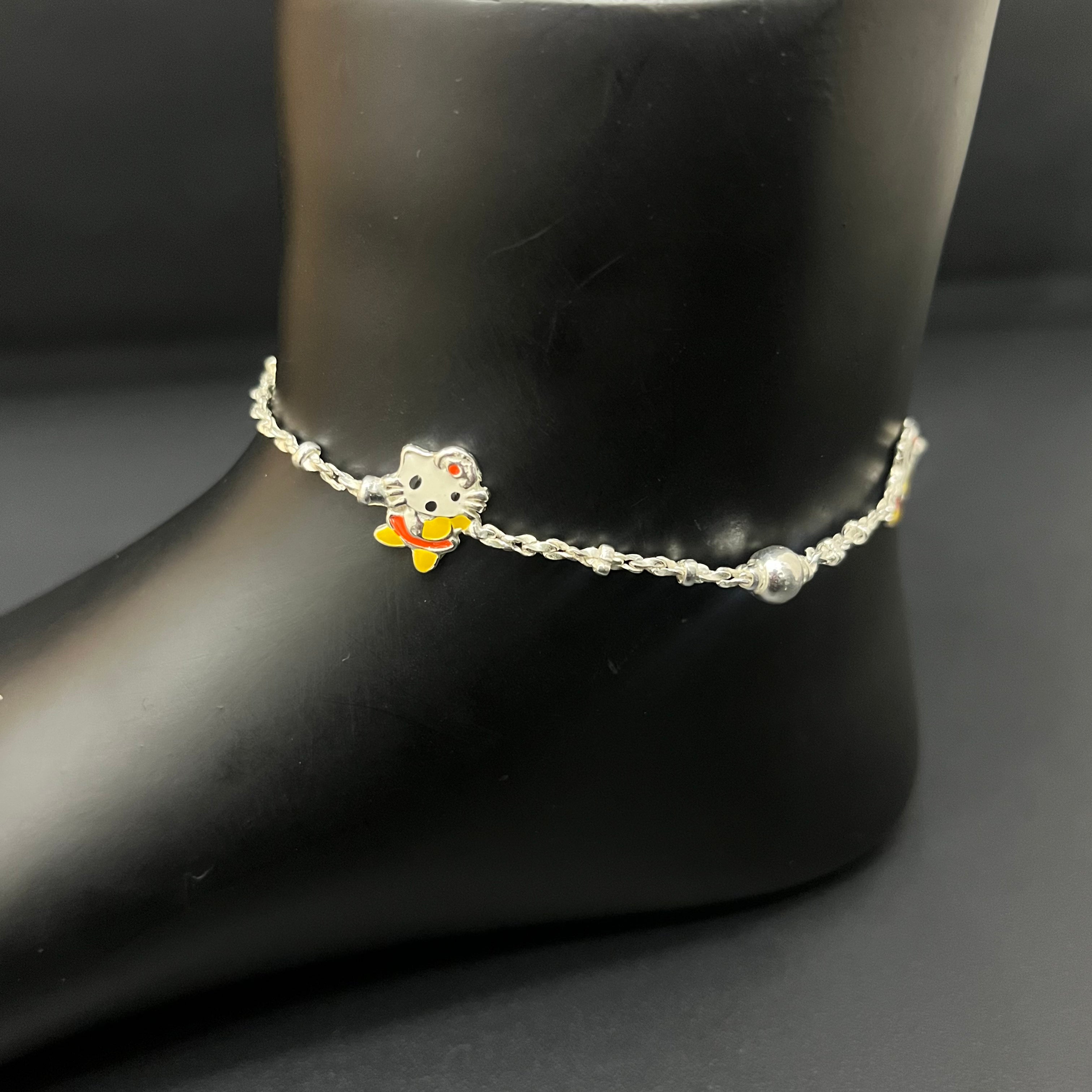 Silver Baby Anklet Yellow teddy