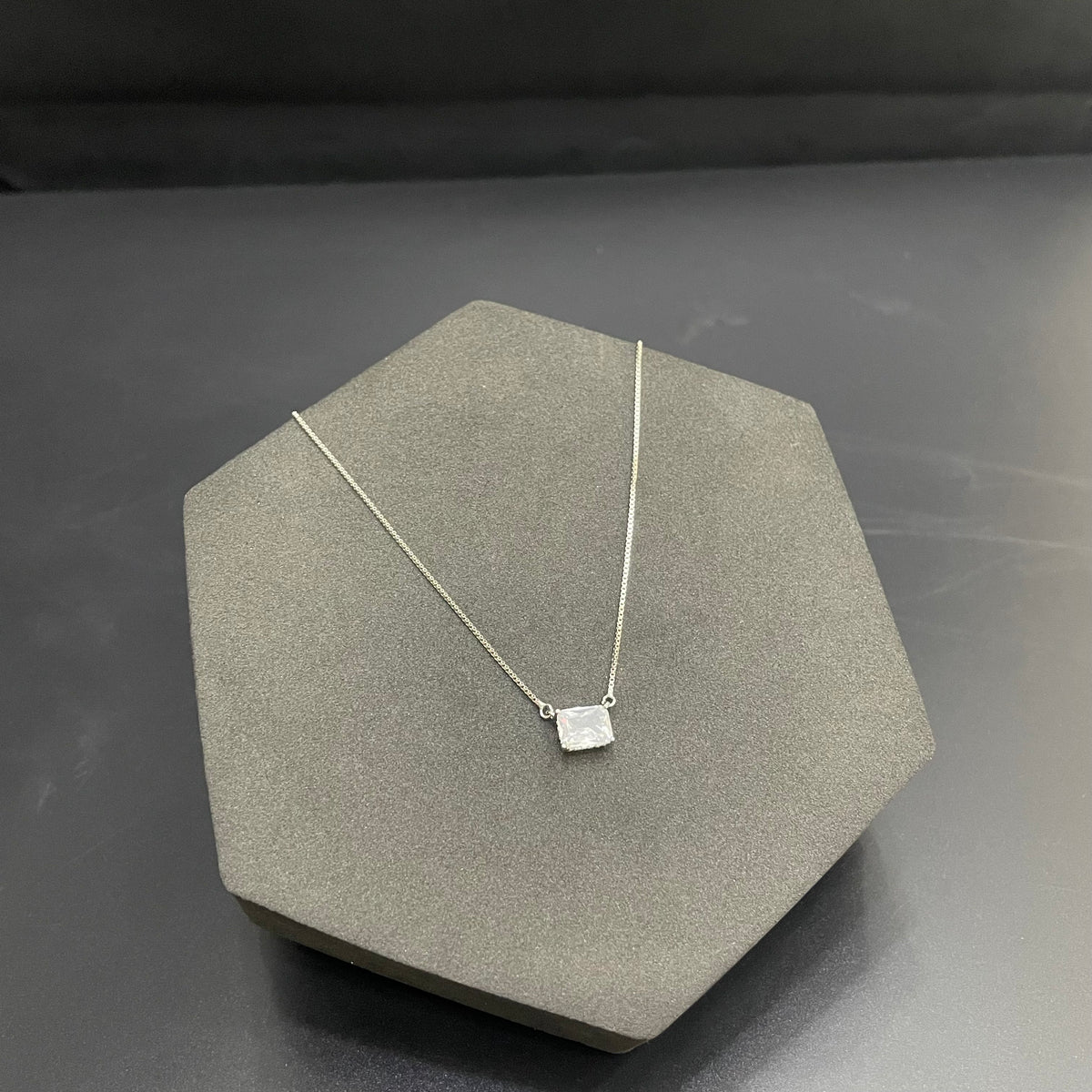 Silver Ladies Pendant Chain White Square Stone Sparkel 925